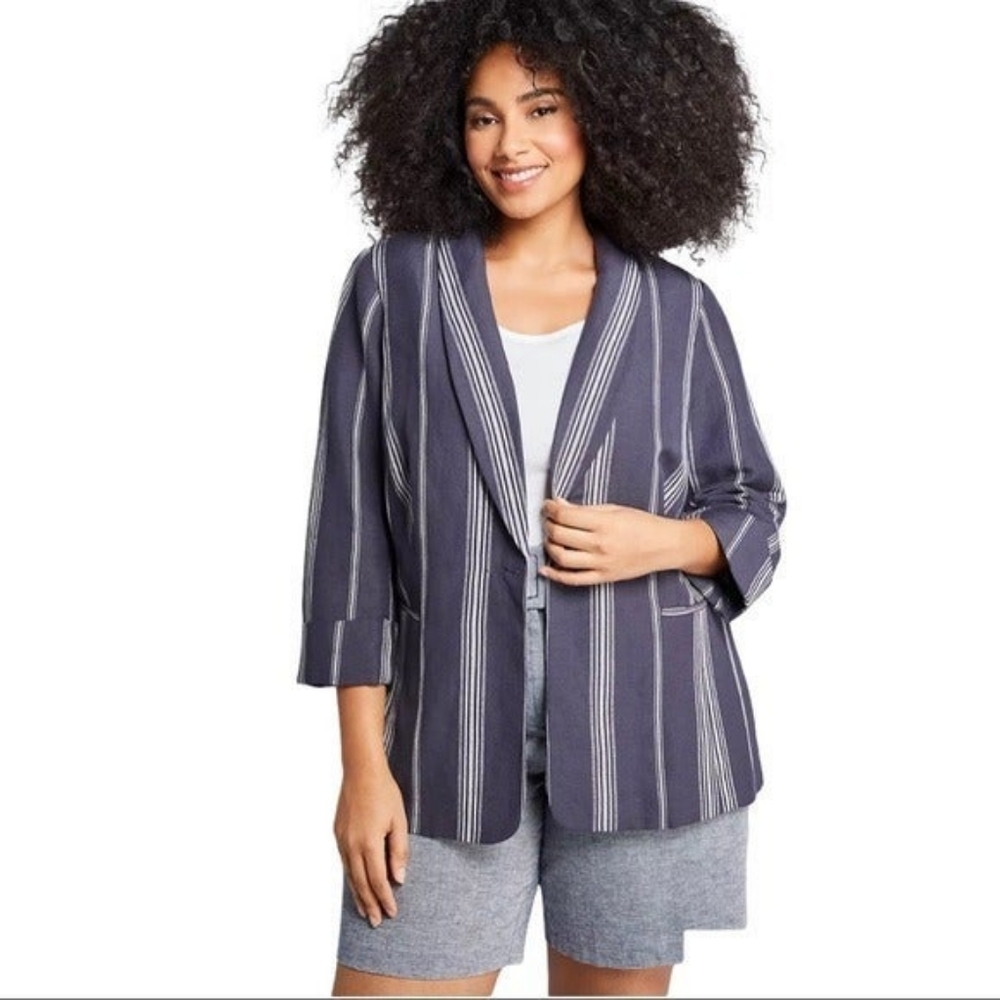 Linen Blend Striped Blazer